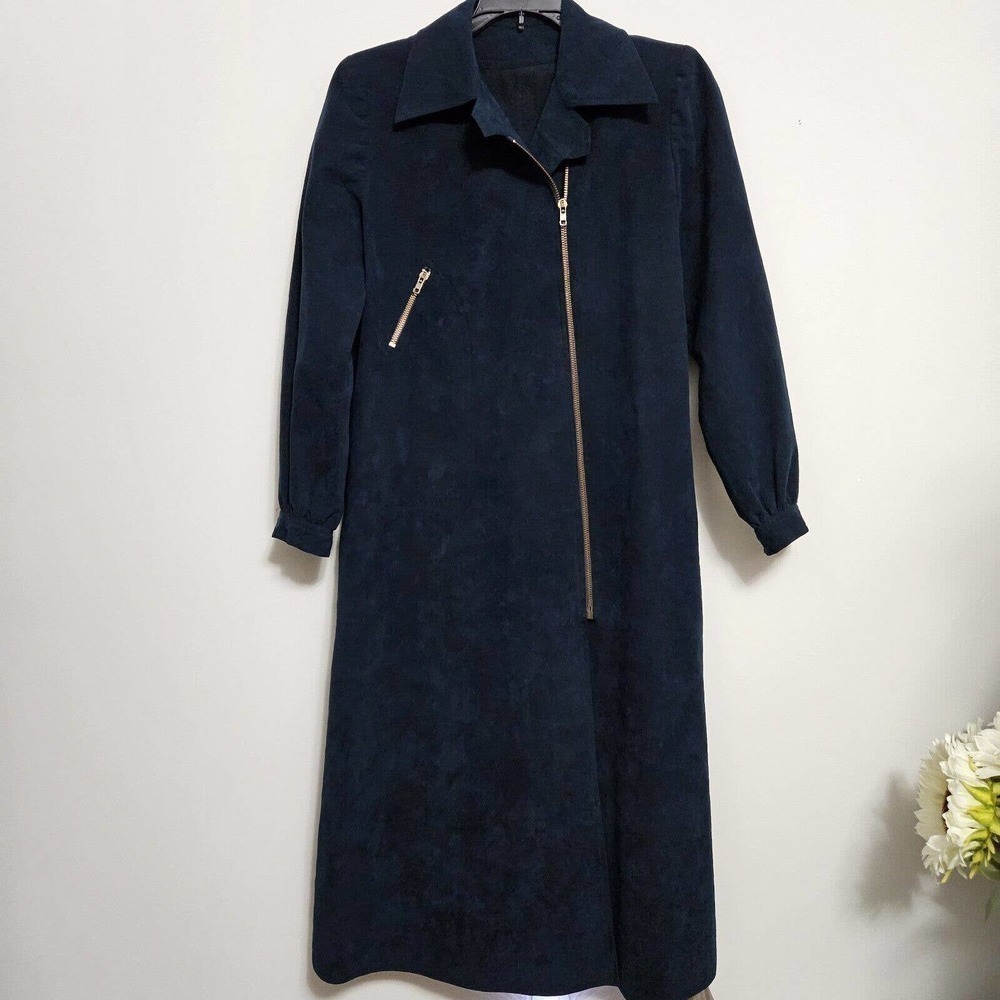 RARE 1960's Shannon Rogers For Jerry Silverman Jacket Dress Navy Ultra Suede Sm